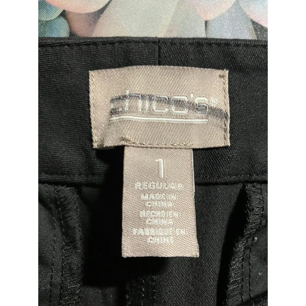 Chicos Womens Flat Front Straight Leg Dress Pants Size 1 (Medium 8) Black - Picture 2 of 8